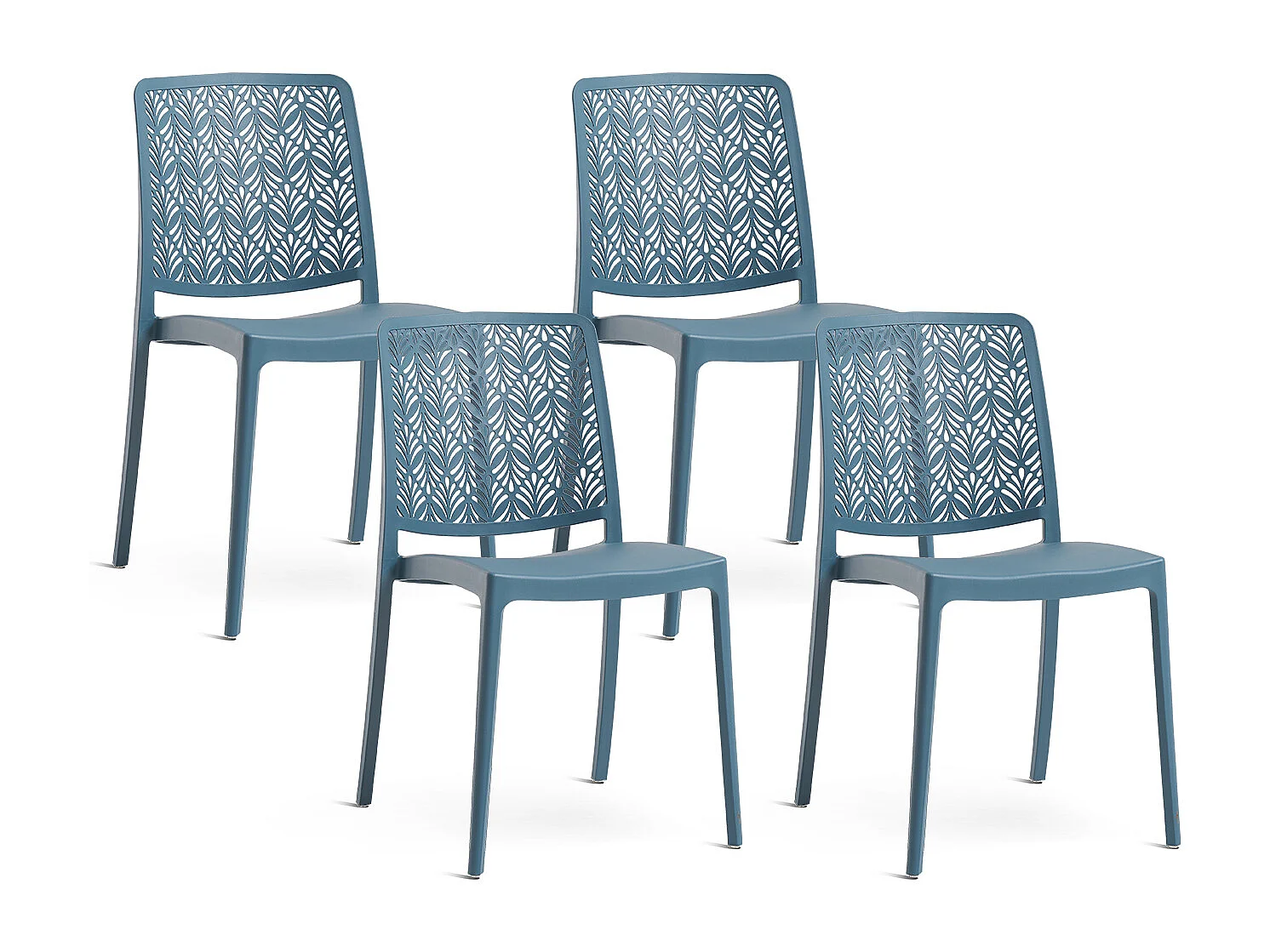 Lot de 4 chaises empilables en polypropylène renforcé avec fibre de verre, pour jardin ou intérieur, déperlantes et résistantes, design moderne - YARA - Pétrole