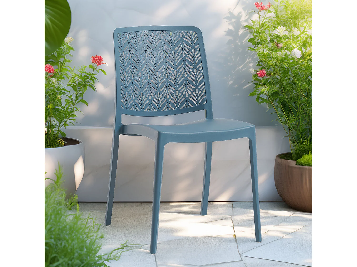 Lot de 4 chaises empilables en polypropylène renforcé avec fibre de verre, pour jardin ou intérieur, déperlantes et résistantes, design moderne - YARA - Pétrole