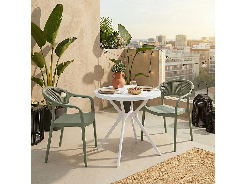 Lot de 4 chaises en polypropylène avec tissage en corde, élégantes, résistantes, empilables, pour jardin, balcon, bar, restaurants-JOLANDA-Sauge