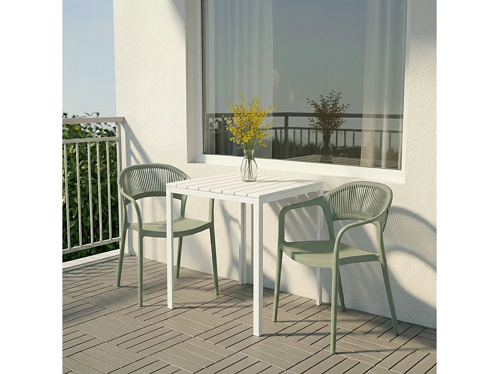 Lot de 4 chaises en polypropylène avec tissage en corde, élégantes, résistantes, empilables, pour jardin, balcon, bar, restaurants-JOLANDA-Sauge