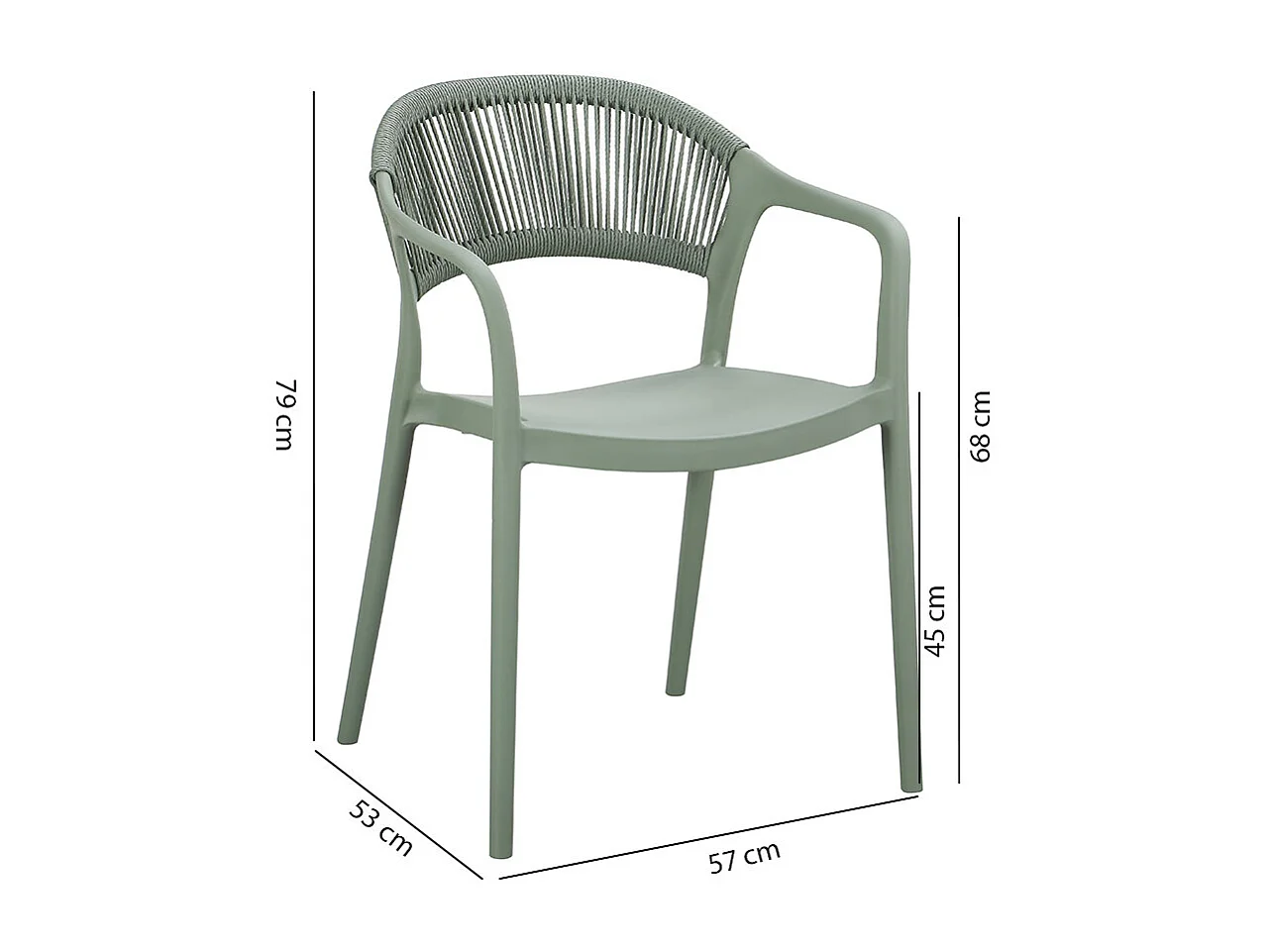 Lot de 4 chaises en polypropylène avec tissage en corde, élégantes, résistantes, empilables, pour jardin, balcon, bar, restaurants-JOLANDA-Sauge