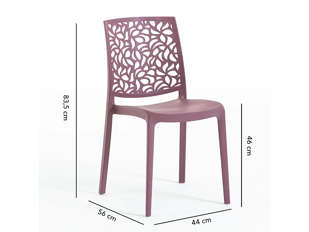 Lot de jardin avec table et 6 chaises, table rectangulaire avec structure en acier et chaises monobloc empilables en résine – Thomas+Anna/Mauve-Blanc