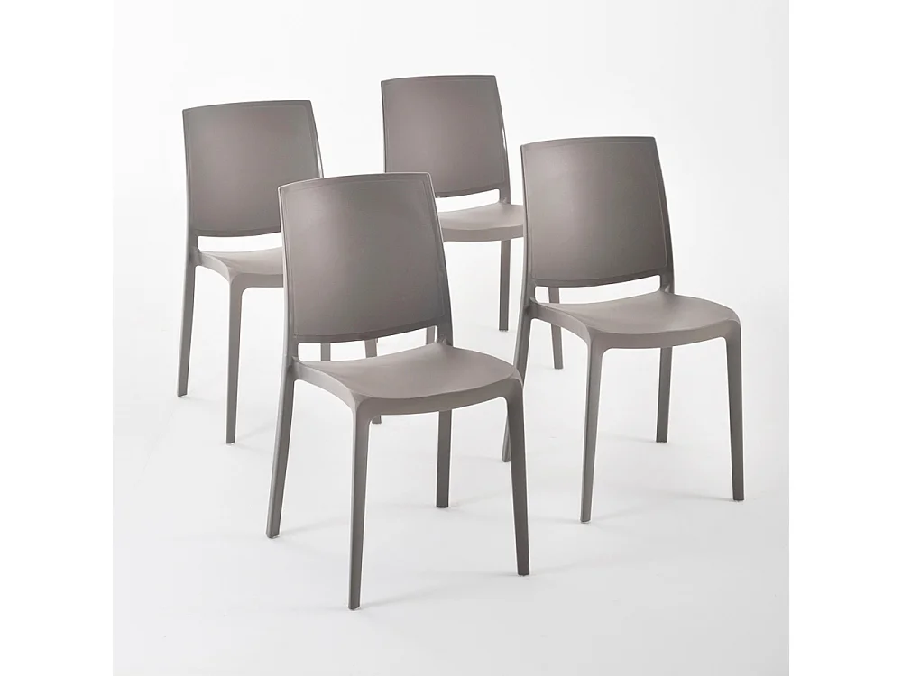 Lot de 4 chaises en polypropylène renforcé avec fibre de verre, empilables pour extérieur et jardin, bar et restaurant, cuisine, design moderne - Carmen - Taupe