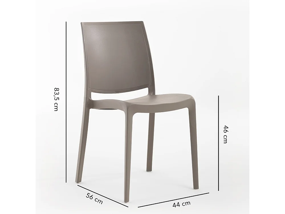 Lot de 4 chaises en polypropylène renforcé avec fibre de verre, empilables pour extérieur et jardin, bar et restaurant, cuisine, design moderne - Carmen - Taupe