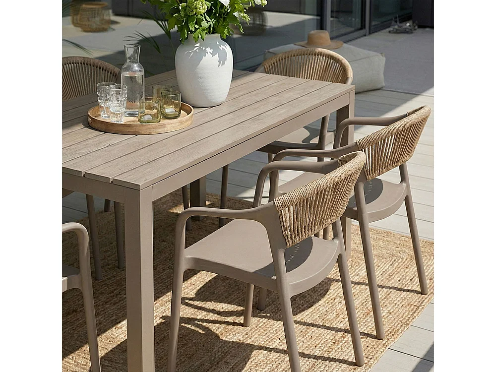 Lot de 4 chaises en polypropylène avec tissage en corde, élégantes, résistantes, empilables, pour jardin, balcon, bar, restaurants-JOLANDA-Taupe