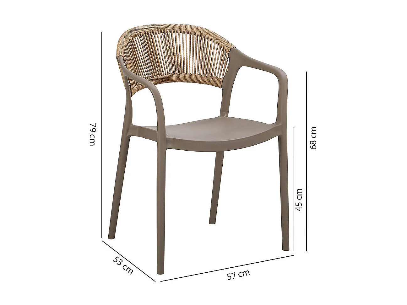 Lot de 4 chaises en polypropylène avec tissage en corde, élégantes, résistantes, empilables, pour jardin, balcon, bar, restaurants-JOLANDA-Taupe