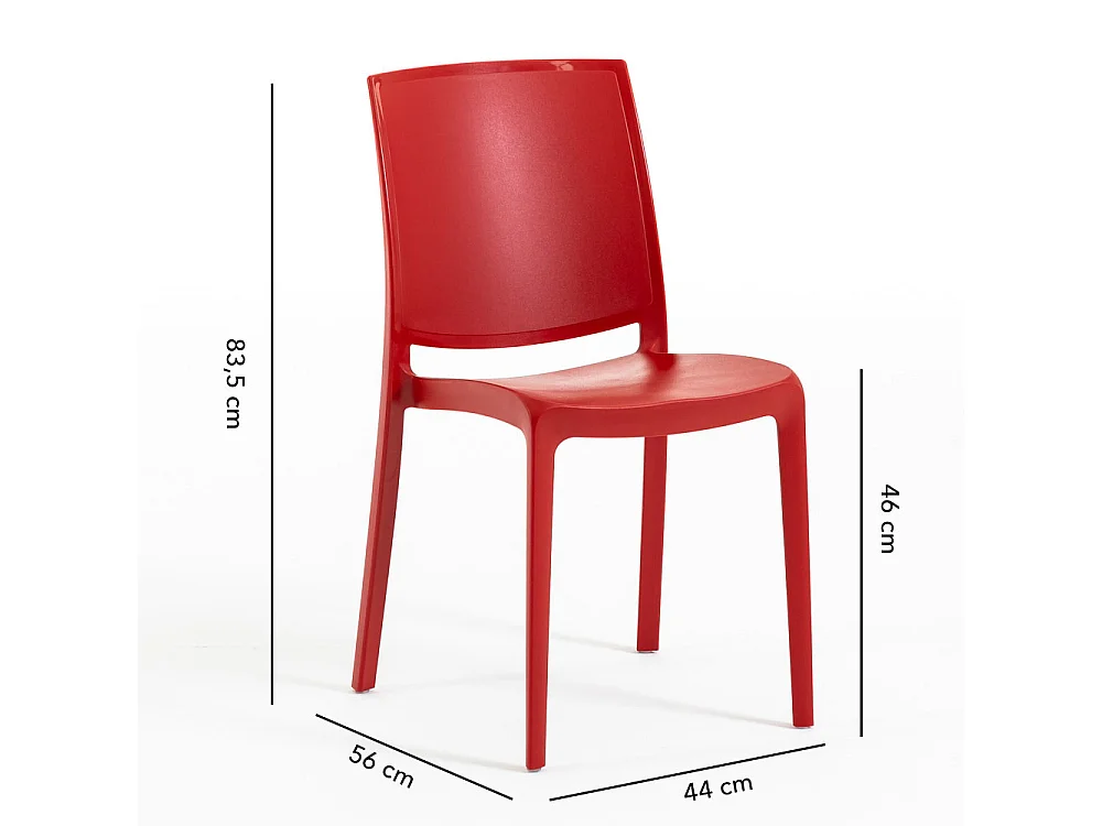 Lot de 4 chaises en polypropylène renforcé avec fibre de verre, empilables pour extérieur et jardin, bar et restaurant, cuisine, design moderne - Carmen - Rouge
