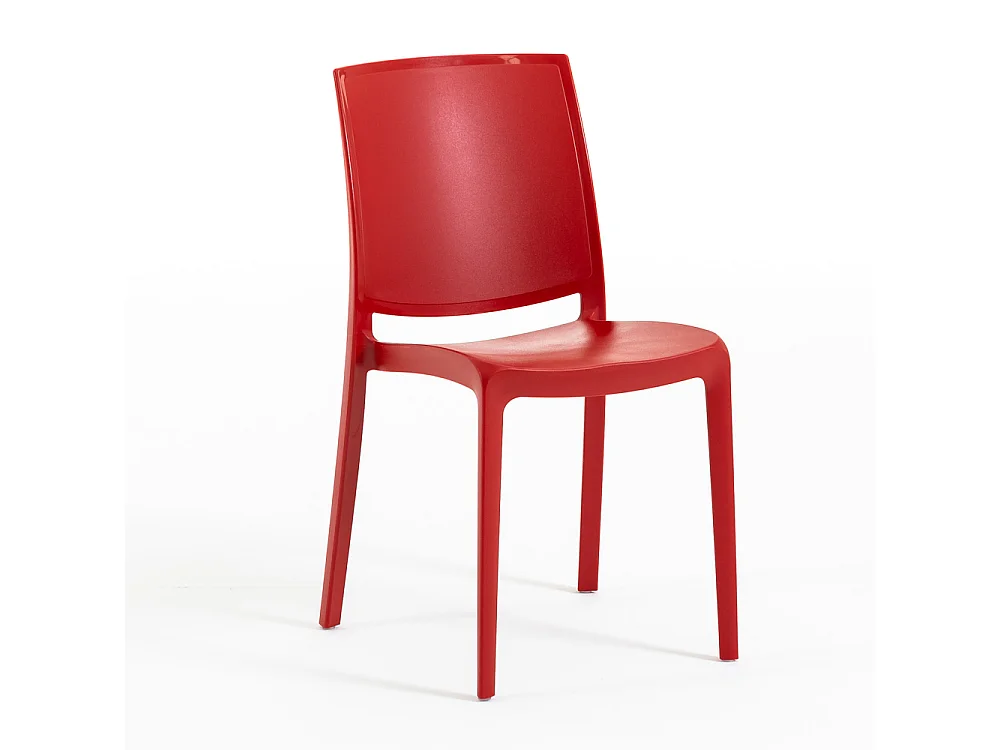 Lot de 4 chaises en polypropylène renforcé avec fibre de verre, empilables pour extérieur et jardin, bar et restaurant, cuisine, design moderne - Carmen - Rouge