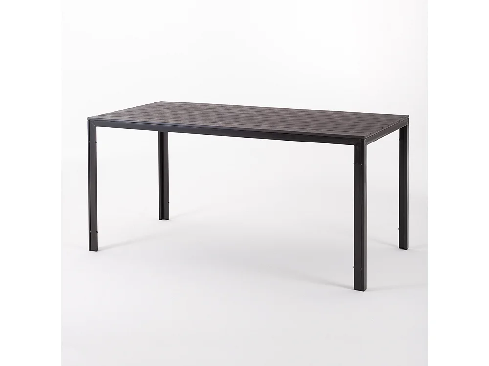 Lot de jardin avec table et 6 chaises, table rectangulaire avec structure en acier et chaises monobloc empilables en résine – Thomas+Anna/Moka
