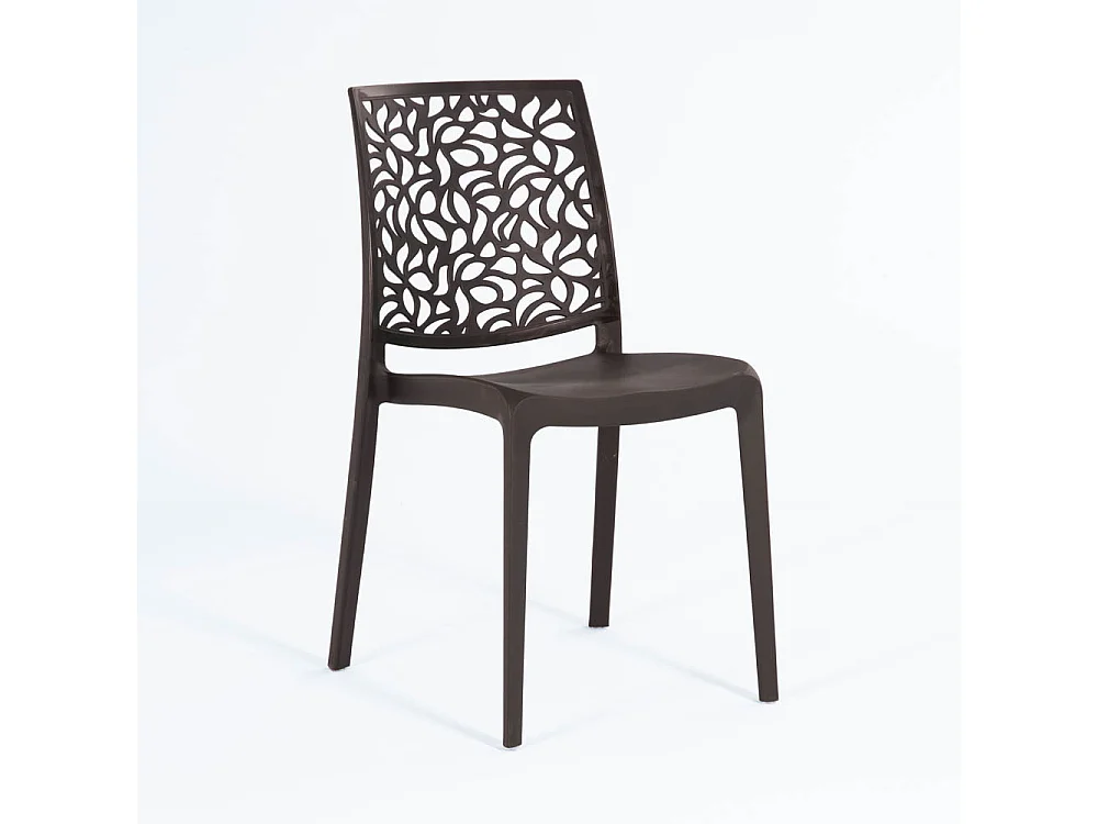 Lot de jardin avec table et 6 chaises, table rectangulaire avec structure en acier et chaises monobloc empilables en résine – Thomas+Anna/Moka