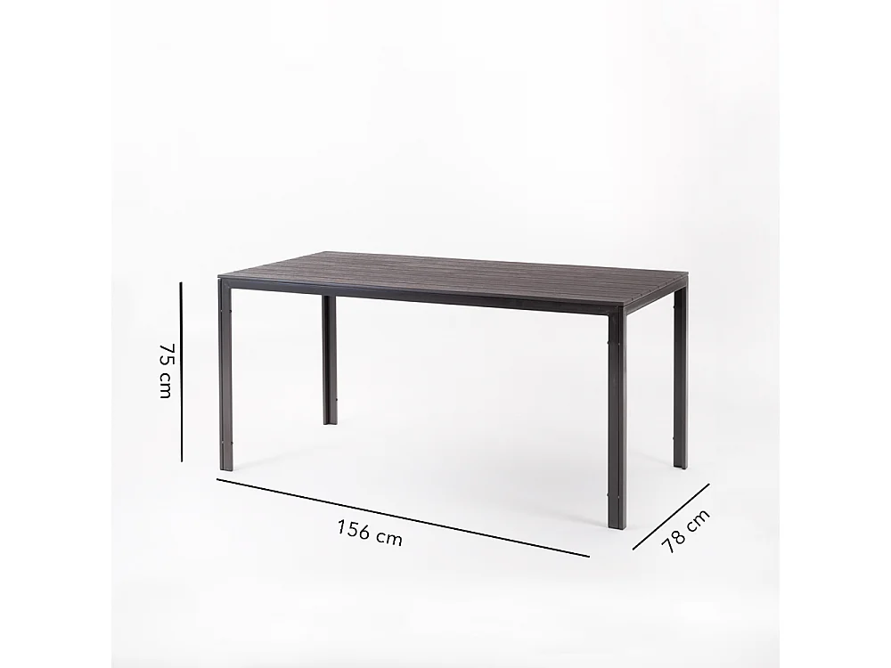 Lot de jardin avec table et 6 chaises, table rectangulaire avec structure en acier et chaises monobloc empilables en résine – Thomas+Anna/Moka