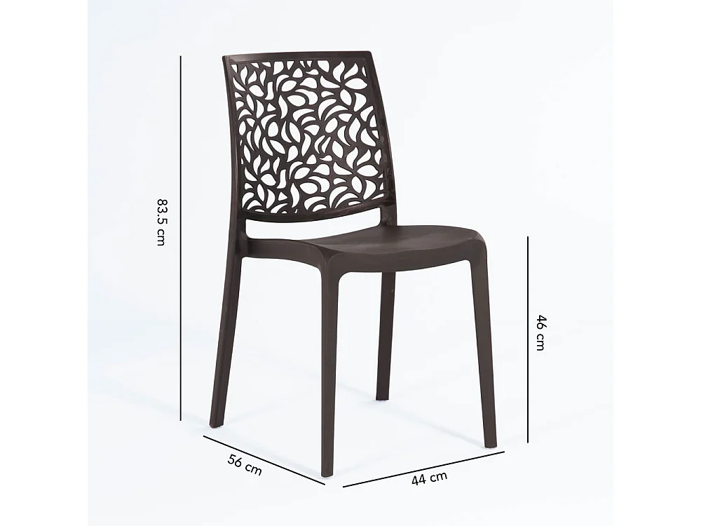 Lot de jardin avec table et 6 chaises, table rectangulaire avec structure en acier et chaises monobloc empilables en résine – Thomas+Anna/Moka