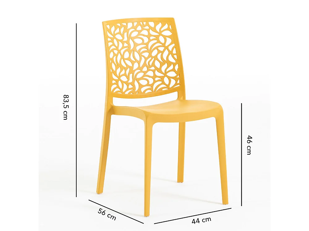 Lot de jardin avec table et 6 chaises, table rectangulaire avec structure en acier et chaises monobloc empilables en résine–Thomas+Anna/Moutarde-Blanc