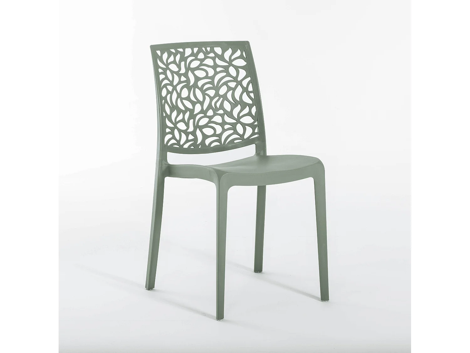 Lot de jardin avec table et 6 chaises,table rectangulaire avec structure en acier et chaises monobloc empilables en résine–Thomas+Anna/Vert sauge-Noir