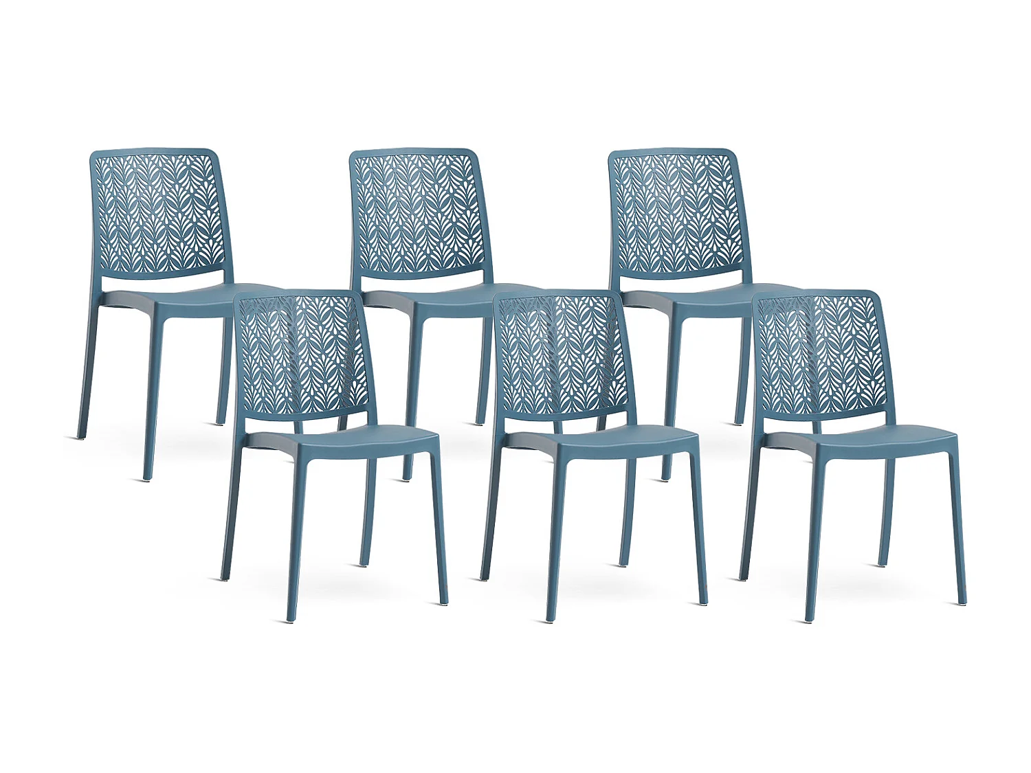 Lot de 6 chaises empilables en polypropylène renforcé avec fibre de verre, pour jardin ou intérieur, déperlantes et résistantes, design moderne - YARA - Pétrole