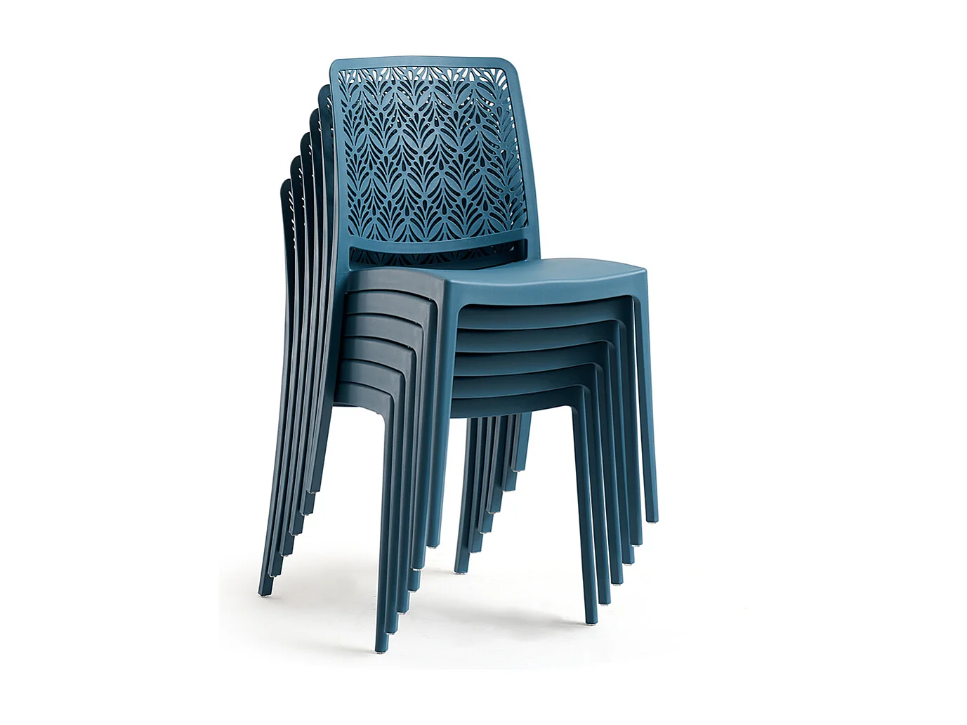 Lot de 6 chaises empilables en polypropylène renforcé avec fibre de verre, pour jardin ou intérieur, déperlantes et résistantes, design moderne - YARA - Pétrole