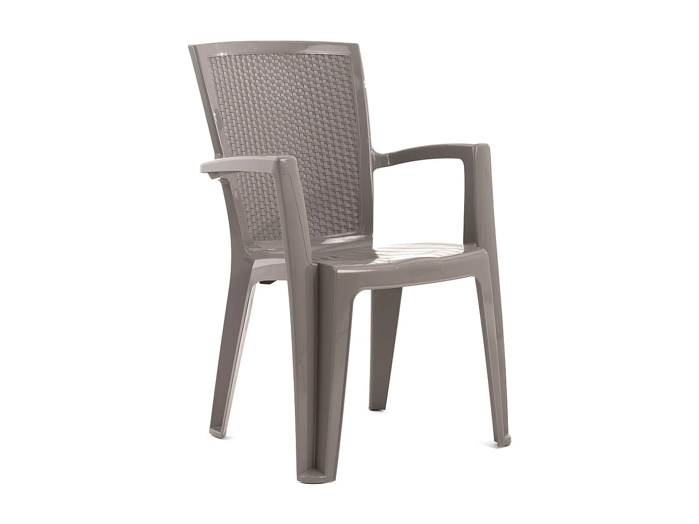 Set de 4 chaises monobloc en polypropylène avec fibre de verre, effet rotin, empilables pour extérieur et jardin, bar et restaurant - Diana - Taupe