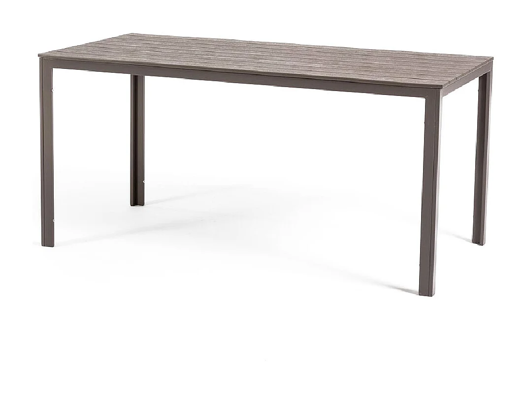Lot de jardin avec table et 6 chaises, table rectangulaire avec structure en acier et chaises monobloc empilables en résine – Thomas+Anna/Taupe