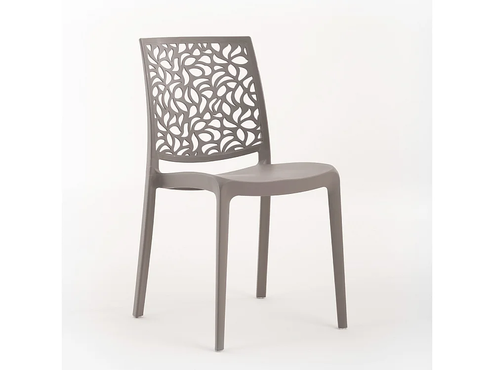 Lot de jardin avec table et 6 chaises, table rectangulaire avec structure en acier et chaises monobloc empilables en résine – Thomas+Anna/Taupe