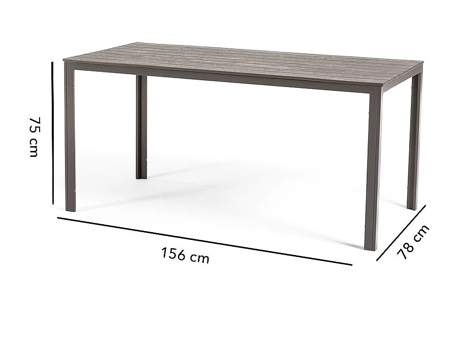 Lot de jardin avec table et 6 chaises, table rectangulaire avec structure en acier et chaises monobloc empilables en résine – Thomas+Anna/Taupe