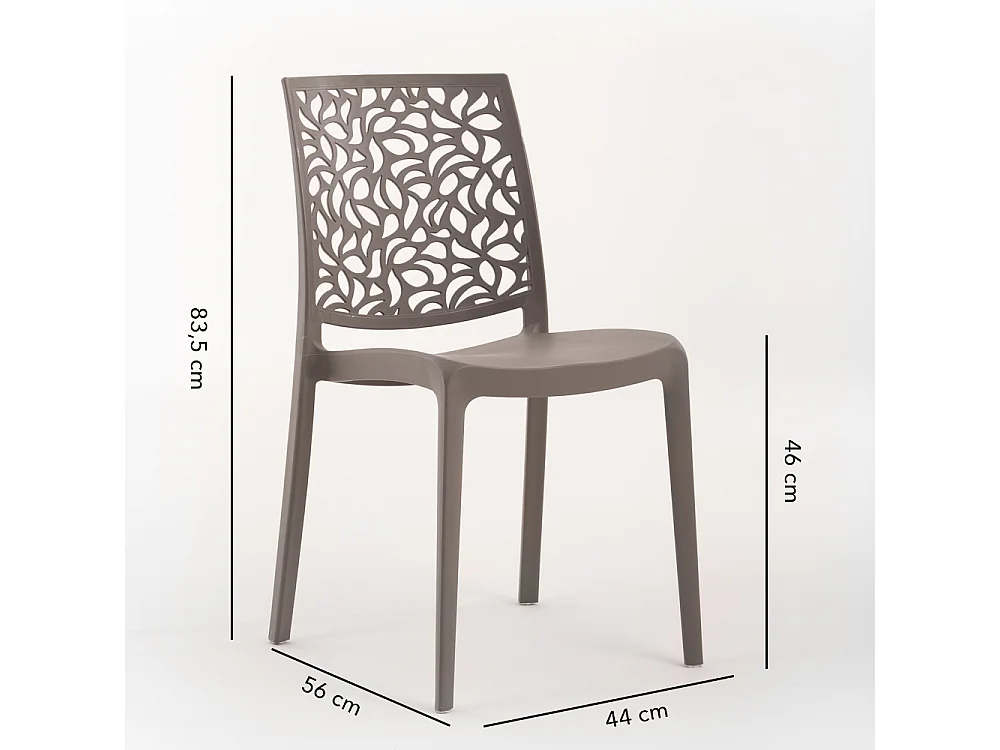 Lot de jardin avec table et 6 chaises, table rectangulaire avec structure en acier et chaises monobloc empilables en résine – Thomas+Anna/Taupe