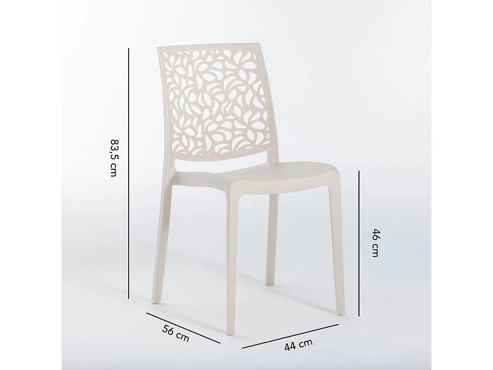 Lot de jardin avec table et 6 chaises, table rectangulaire avec structure en acier et chaises monobloc empilables en résine – Thomas+Anna/Crème-Taupe