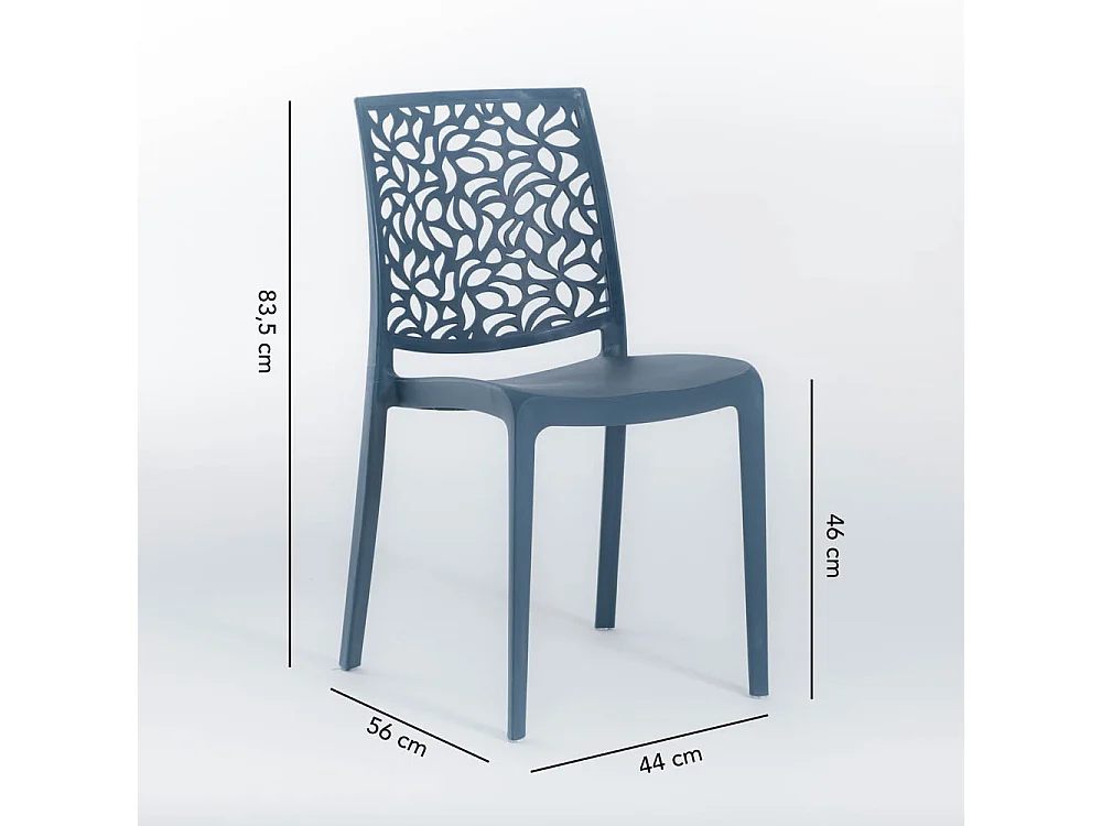 Lot de jardin avec table et 6 chaises, table rectangulaire avec structure en acier et chaises monobloc empilables en résine –Thomas+Anna/Pétrole-Blanc