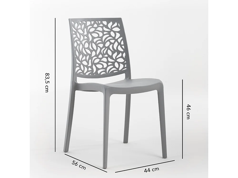 Lot de jardin avec table et 6 chaises, table rectangulaire avec structure en acier et chaises monobloc empilables en résine – Thomas+Anna/Gris-Blanc