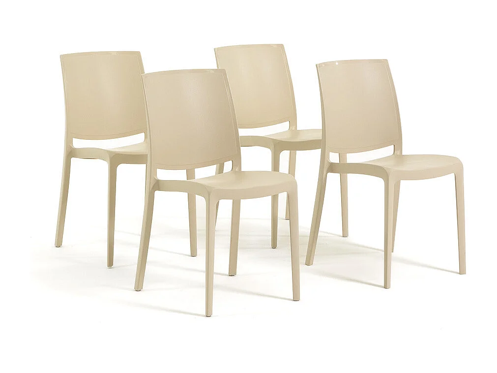 Lot de 6 chaises en polypropylène renforcé avec fibre de verre, empilables pour extérieur et jardin, bar et restaurant, cuisine, design moderne - Carmen - Crème
