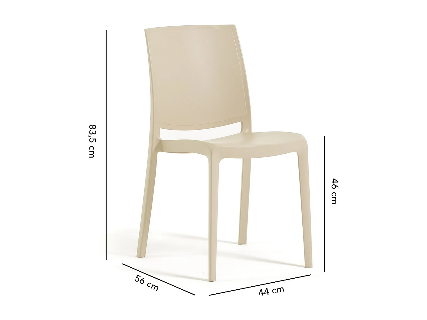 Lot de 6 chaises en polypropylène renforcé avec fibre de verre, empilables pour extérieur et jardin, bar et restaurant, cuisine, design moderne - Carmen - Crème