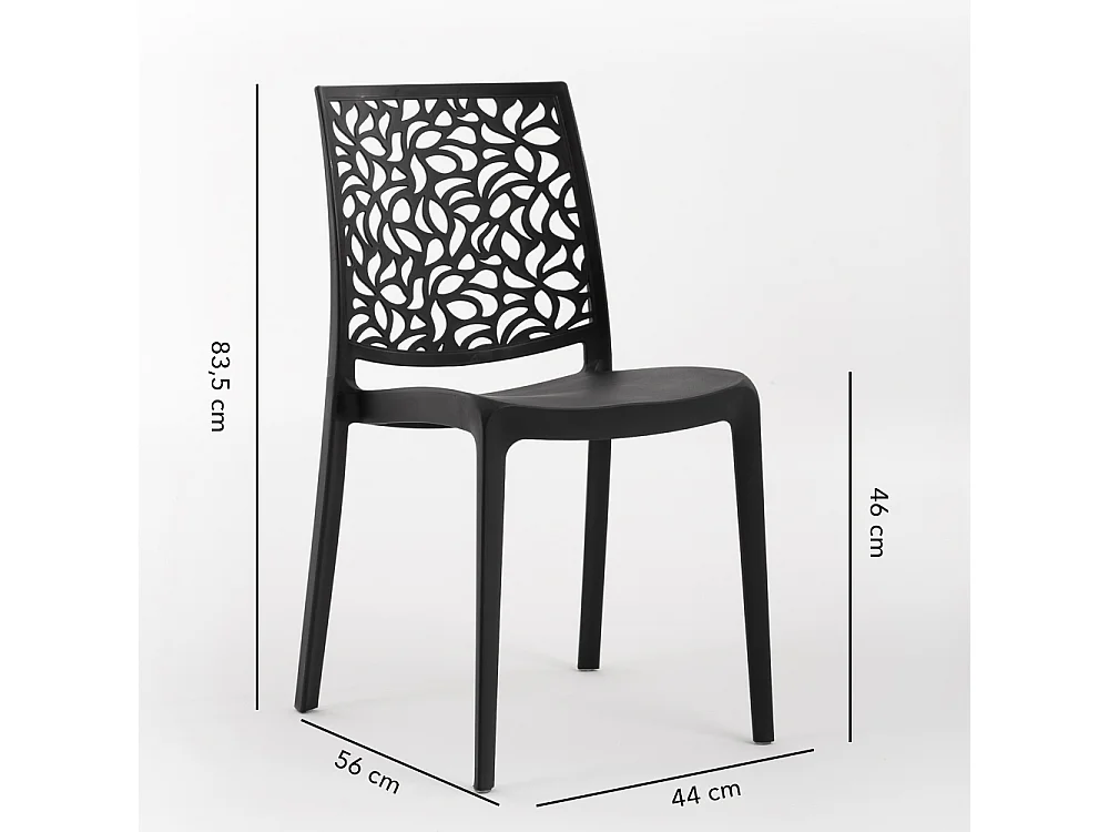 Lot de jardin avec table et 6 chaises, table rectangulaire avec structure en acier et chaises monobloc empilables en résine – Thomas+Anna/Noir-Noir