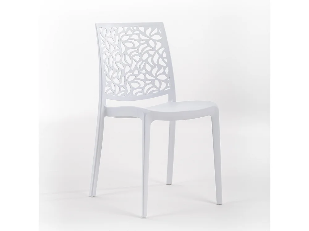 Set da giardino con tavolo e 6 sedie, tavolo rettangolare con struttura in acciaio e sedie monoblocco impilabili in resina – Thomas + Anna / Bianco-Bianco
