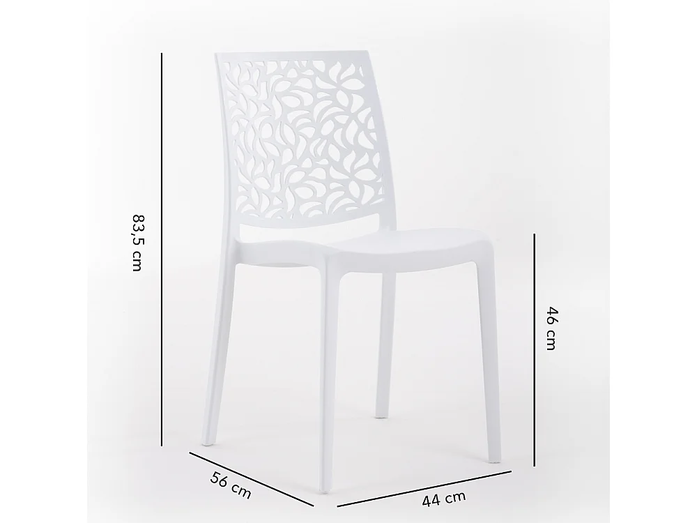 Set da giardino con tavolo e 6 sedie, tavolo rettangolare con struttura in acciaio e sedie monoblocco impilabili in resina – Thomas + Anna / Bianco-Bianco
