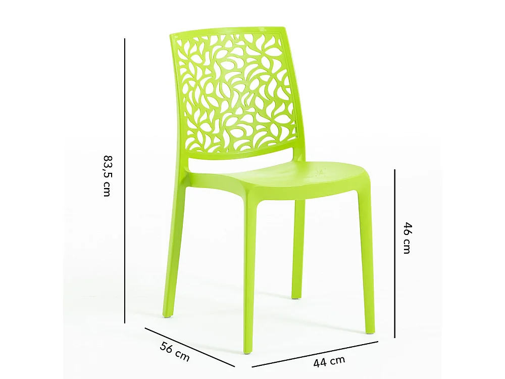 Lot de jardin avec table et 6 chaises,table rectangulaire avec structure en acier,chaises monobloc empilables en résine–Thomas+Anna/Citron vert-Blanc