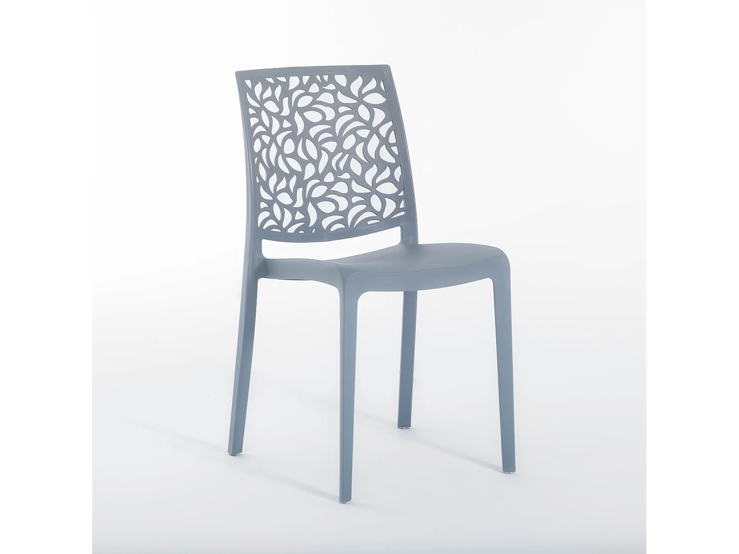 Lot de jardin avec table et 6 chaises, table rectangulaire avec structure en acier et chaises monobloc empilables en résine – Thomas+Anna/Ciment-Blanc