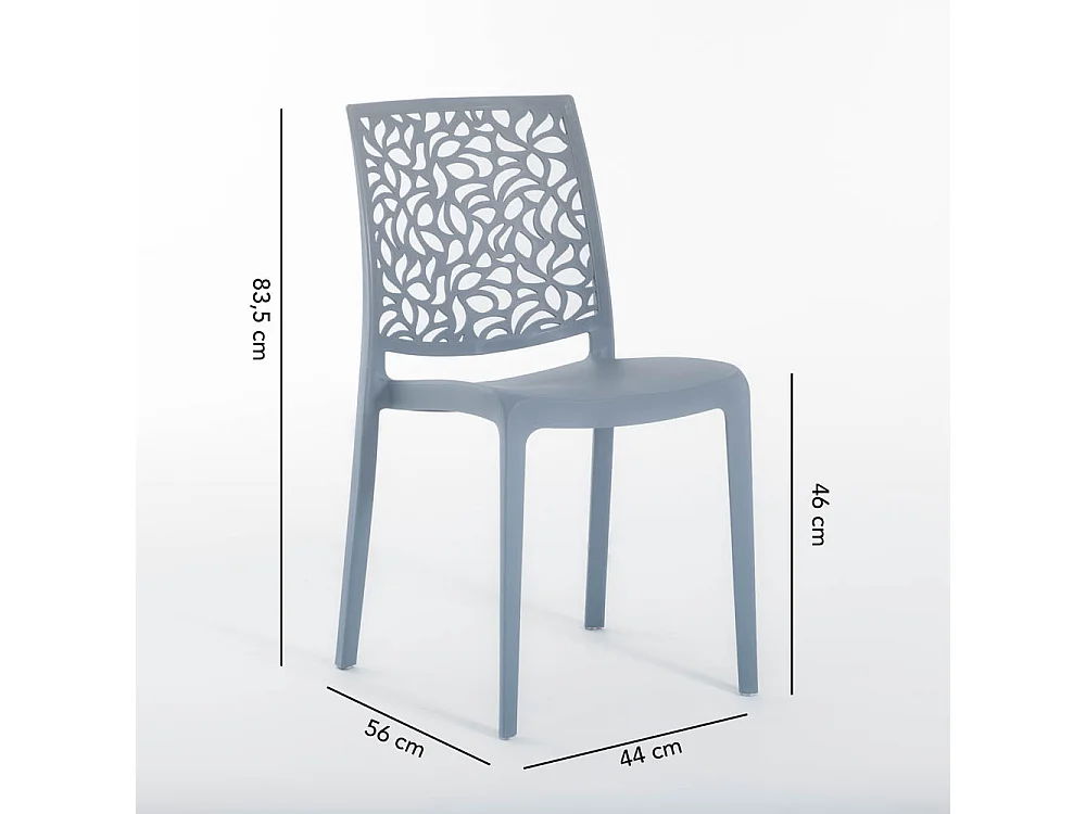 Lot de jardin avec table et 6 chaises, table rectangulaire avec structure en acier et chaises monobloc empilables en résine – Thomas+Anna/Ciment-Blanc
