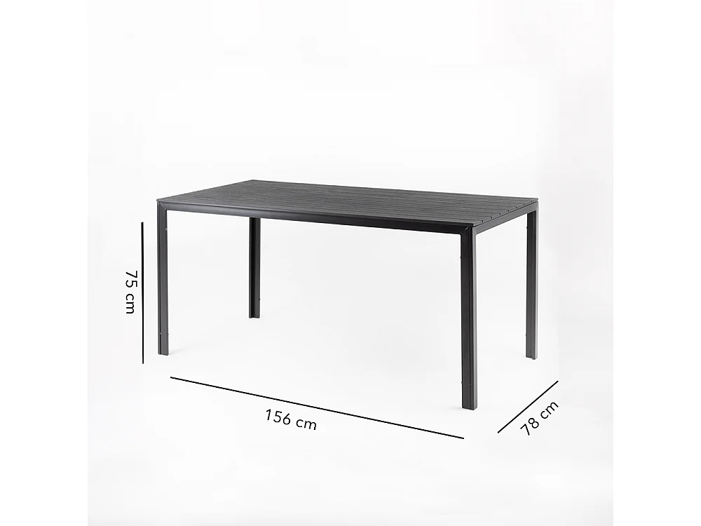Lot de jardin avec table et 6 chaises, table rectangulaire avec structure en acier et chaises monobloc empilables en résine –Thomas+Anna/Moutarde-Noir