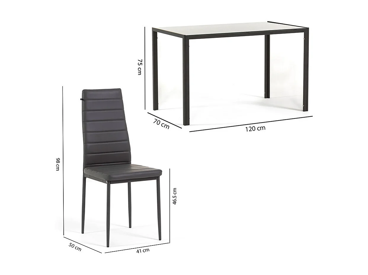 Ensemble de salle à manger avec 4 chaises et table rectangulaire, style moderne, plateau en verre trempé, chaises en similicuir – Ettore+Lidia/Gris