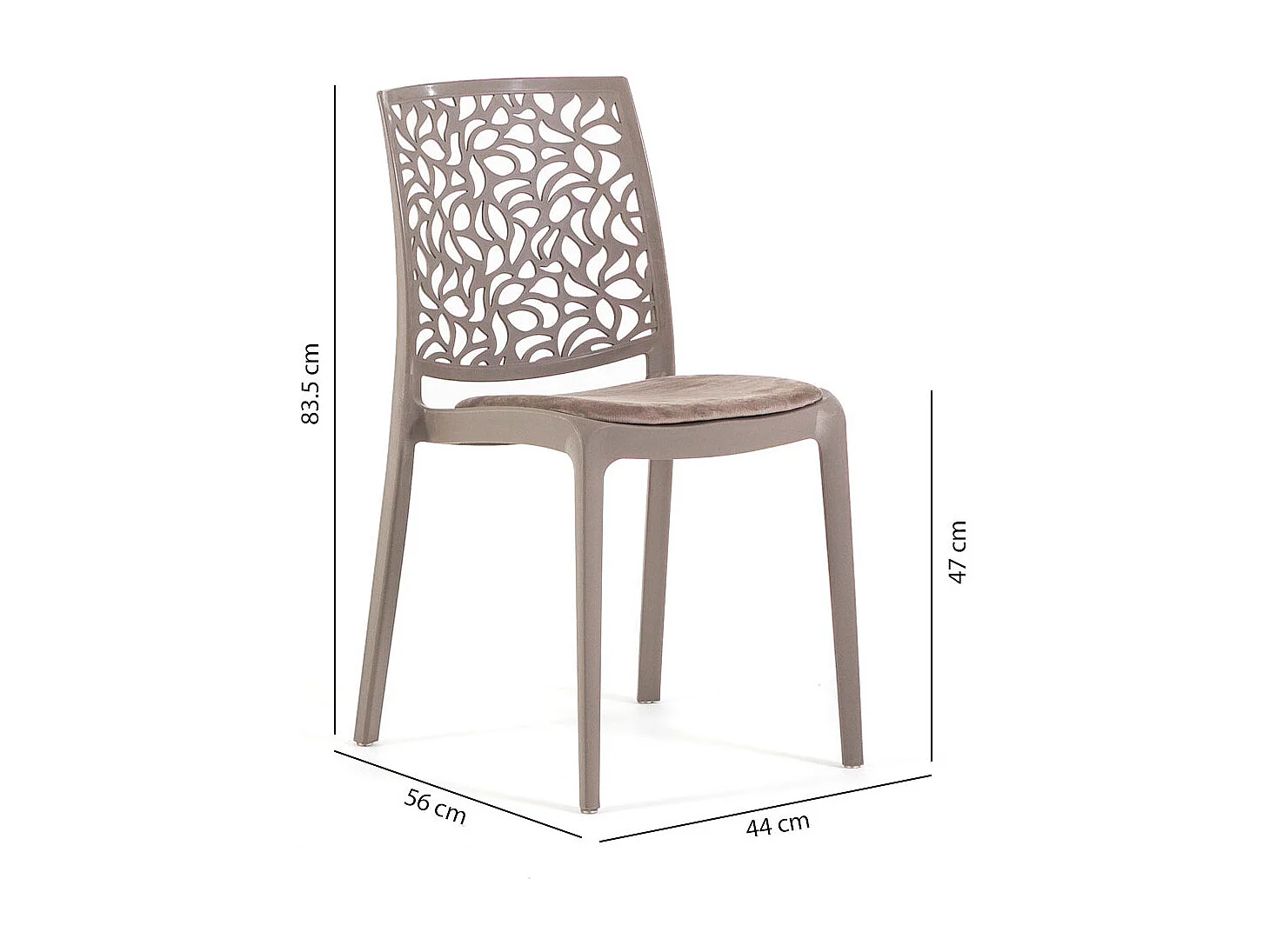 Lot de 4 chaises en polypropylène avec coussin, empilables, design moderne pour cuisine, salle à manger, bar ou restaurant – Anna – Taupe/Taupe