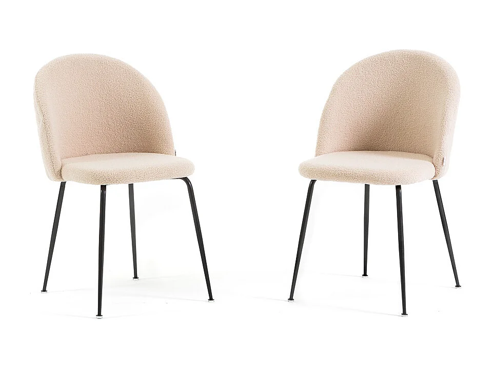 Set di 2 sedie da interno in tessuto teddy, gambe in metallo, imbottite per cucina, sala da pranzo e ristorante – Sara Teddy – Ecrù/Grigio scuro