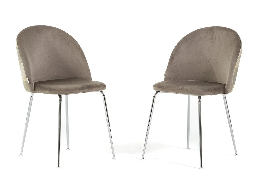 Lot de 2 chaises en velours décoratif d’intérieur, pieds en métal, design élégant pour cuisine, salle à manger, restaurant – Sara – Taupe/Gris foncé