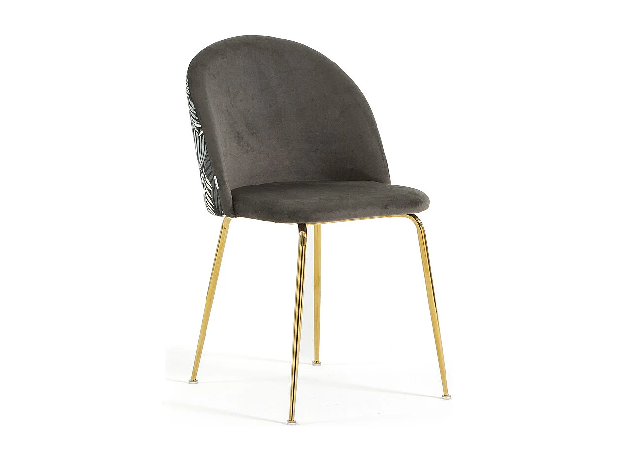 Set di 2 sedie da interno in velluto decorativo, gambe in metallo, design elegante per cucina, sala da pranzo, bar o ristorante – Sara – Felce/Oro