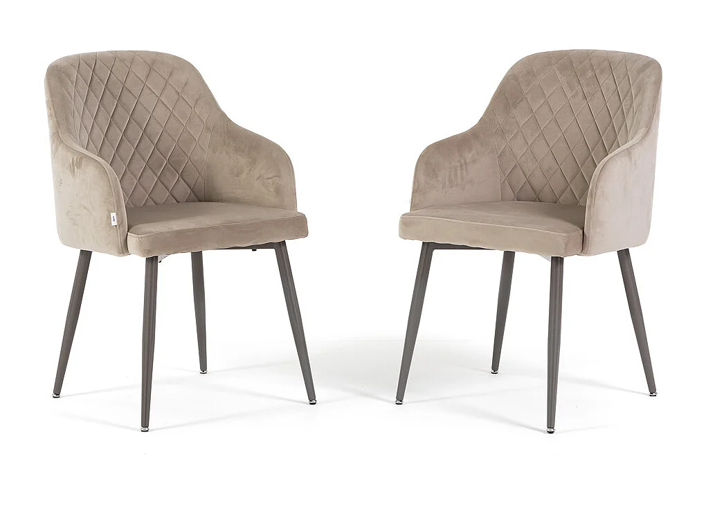 Lot de 2 chaises en velours d’intérieur, dossier haut, pieds en métal, idéales pour cuisine, salle à manger, bar ou restaurant – Beige/Taupe – Tessa