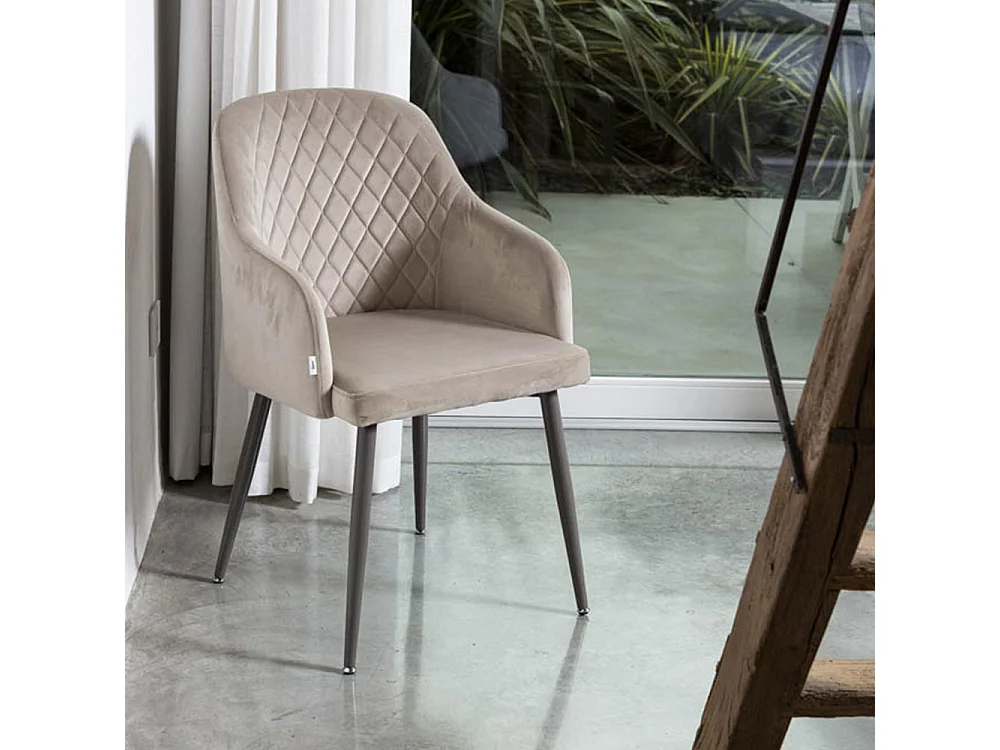 Lot de 2 chaises en velours d’intérieur, dossier haut, pieds en métal, idéales pour cuisine, salle à manger, bar ou restaurant – Beige/Taupe – Tessa