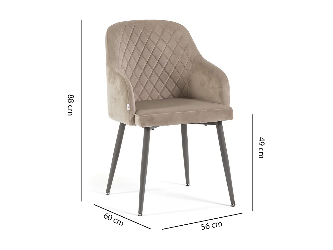 Lot de 2 chaises en velours d’intérieur, dossier haut, pieds en métal, idéales pour cuisine, salle à manger, bar ou restaurant – Beige/Taupe – Tessa