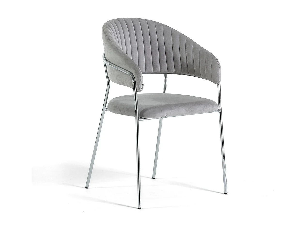 Set di 2 sedie da interno in velluto, imbottite, gambe in metallo, design elegante per sala da pranzo, cucina e ristoranti – Grigio chiaro/Argento – Lea