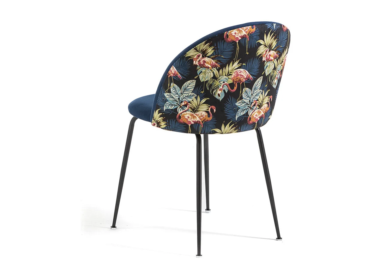 Lot de 2 chaises en velours décoratif d’intérieur, pieds en métal, design élégant pour cuisine, salle à manger, restaurant – Sara –Flamants roses/Gris