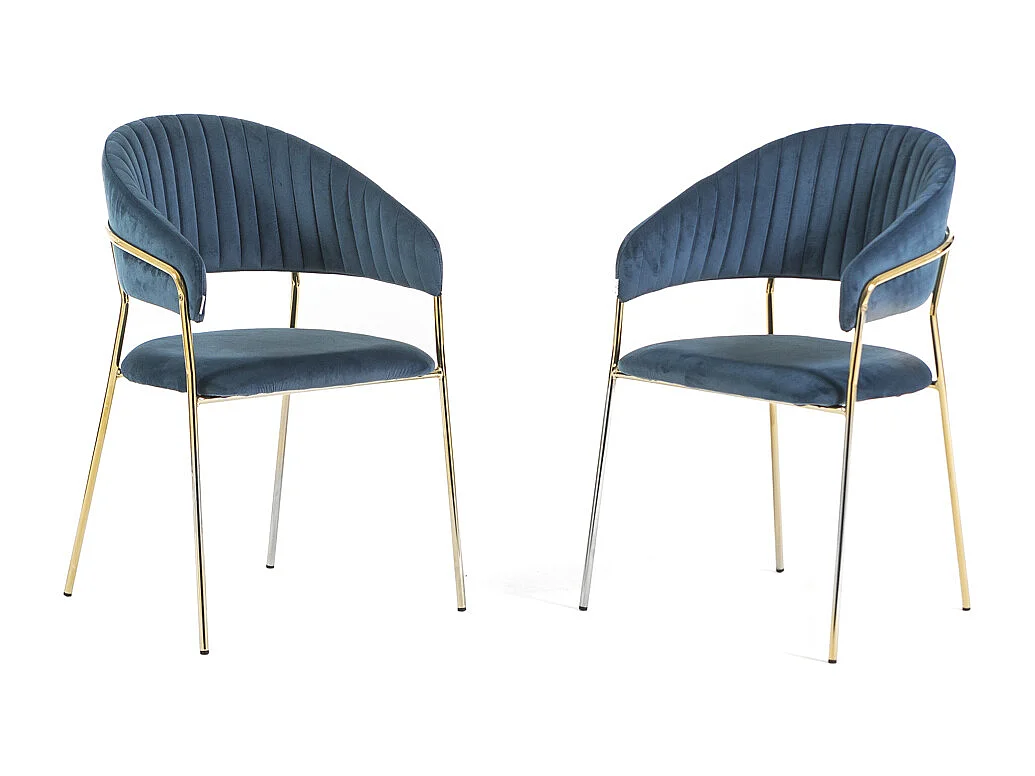 Set di 2 sedie da interno in velluto, imbottite, gambe in metallo, design elegante per sala da pranzo, cucina e ristoranti – Blu/Oro – Lea