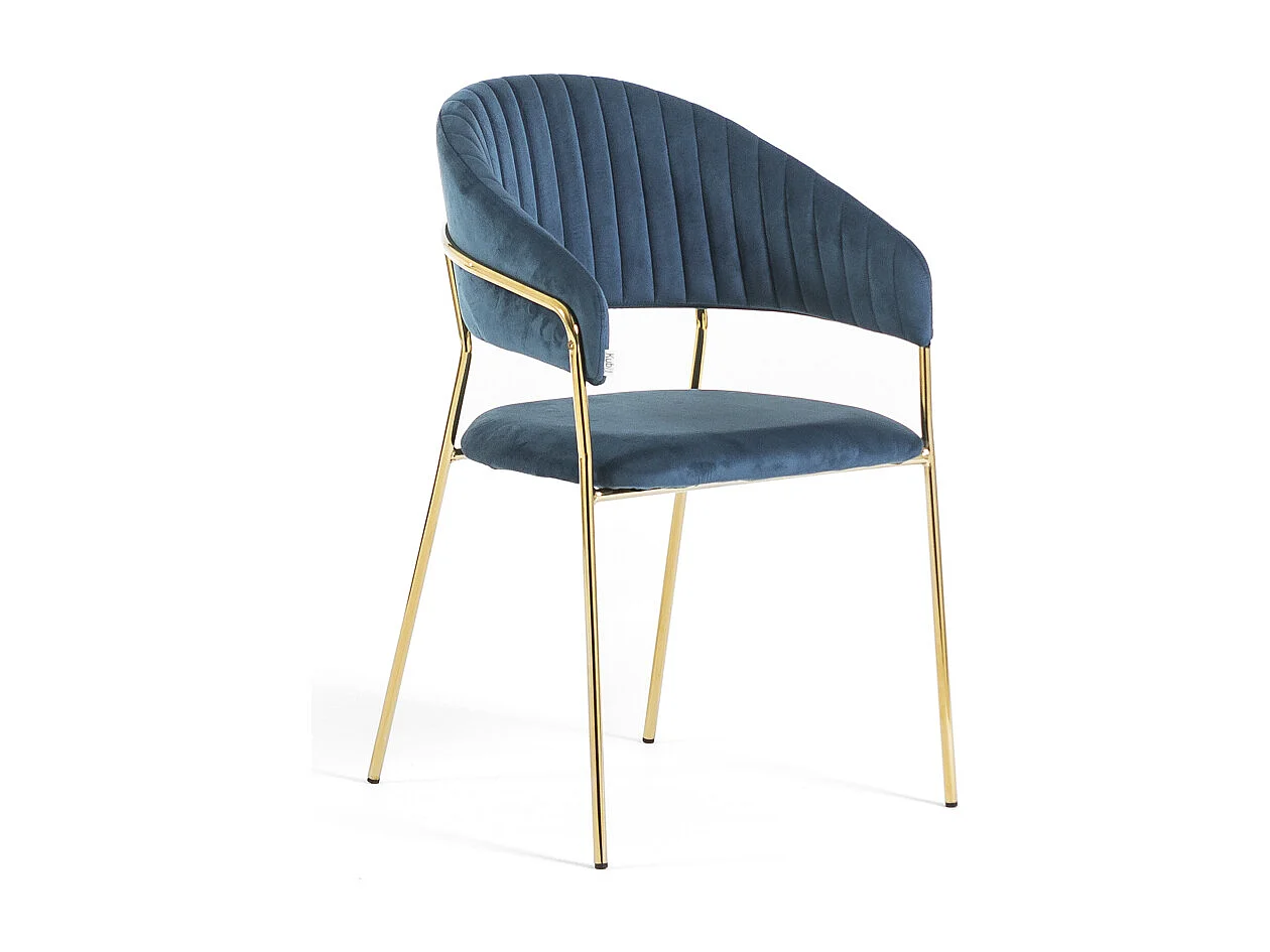 Set di 2 sedie da interno in velluto, imbottite, gambe in metallo, design elegante per sala da pranzo, cucina e ristoranti – Blu/Oro – Lea