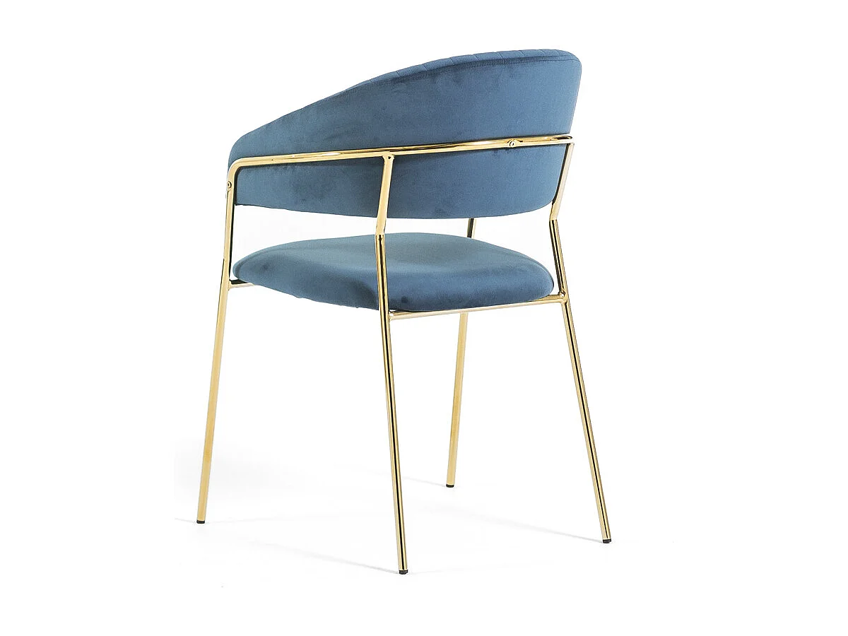 Set di 2 sedie da interno in velluto, imbottite, gambe in metallo, design elegante per sala da pranzo, cucina e ristoranti – Blu/Oro – Lea